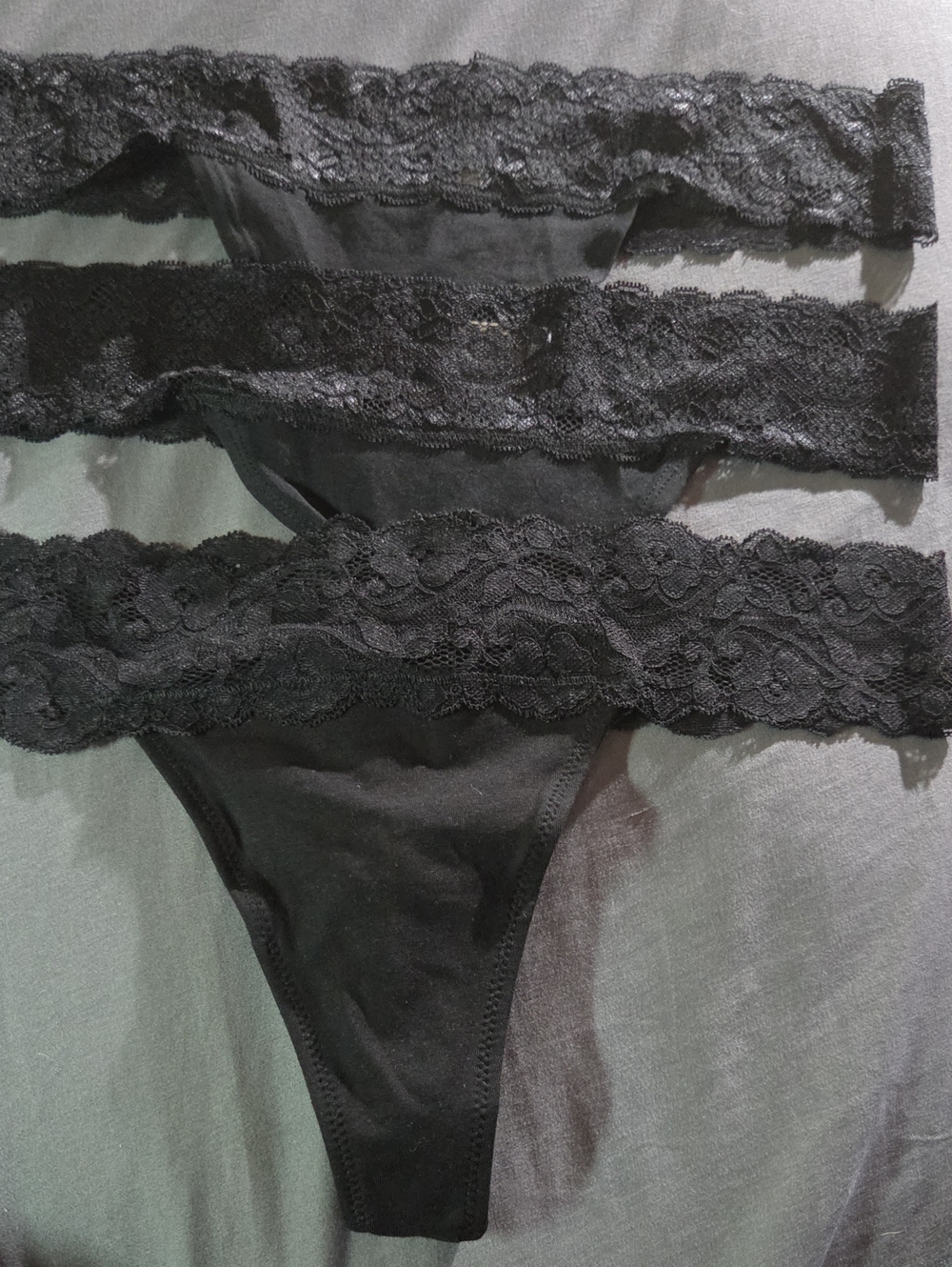 NWOT- Pact Organic- Black Lace-Trim Cotton Thong (3pck)